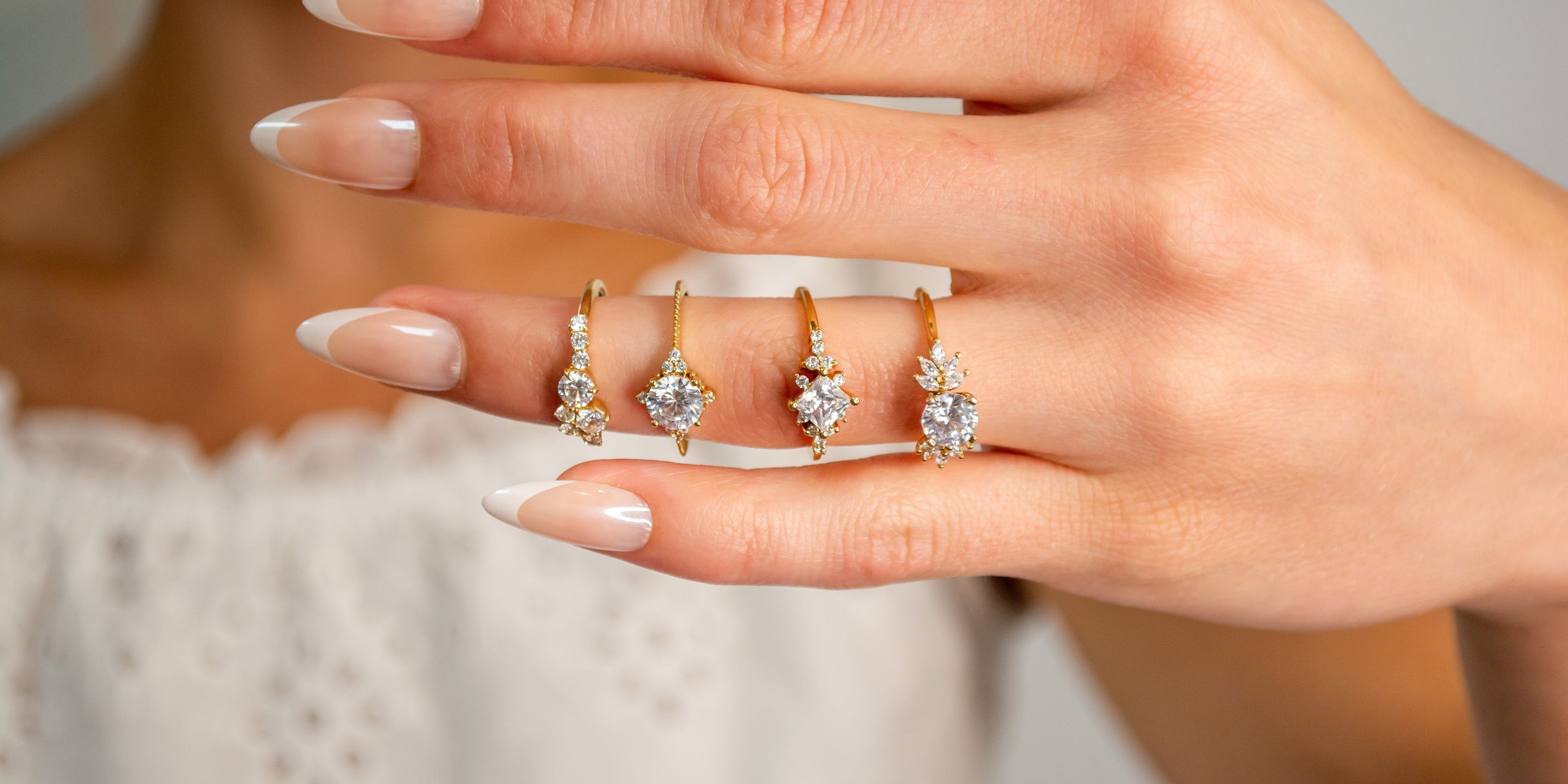Cluster Engagement Rings shown on model | Lisa Robin