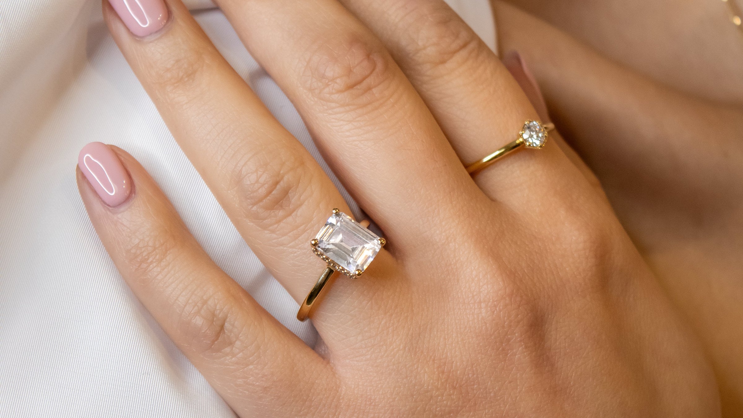 Casey Emerald Cut Hiden halo Engagement Ring | Lisa Robin