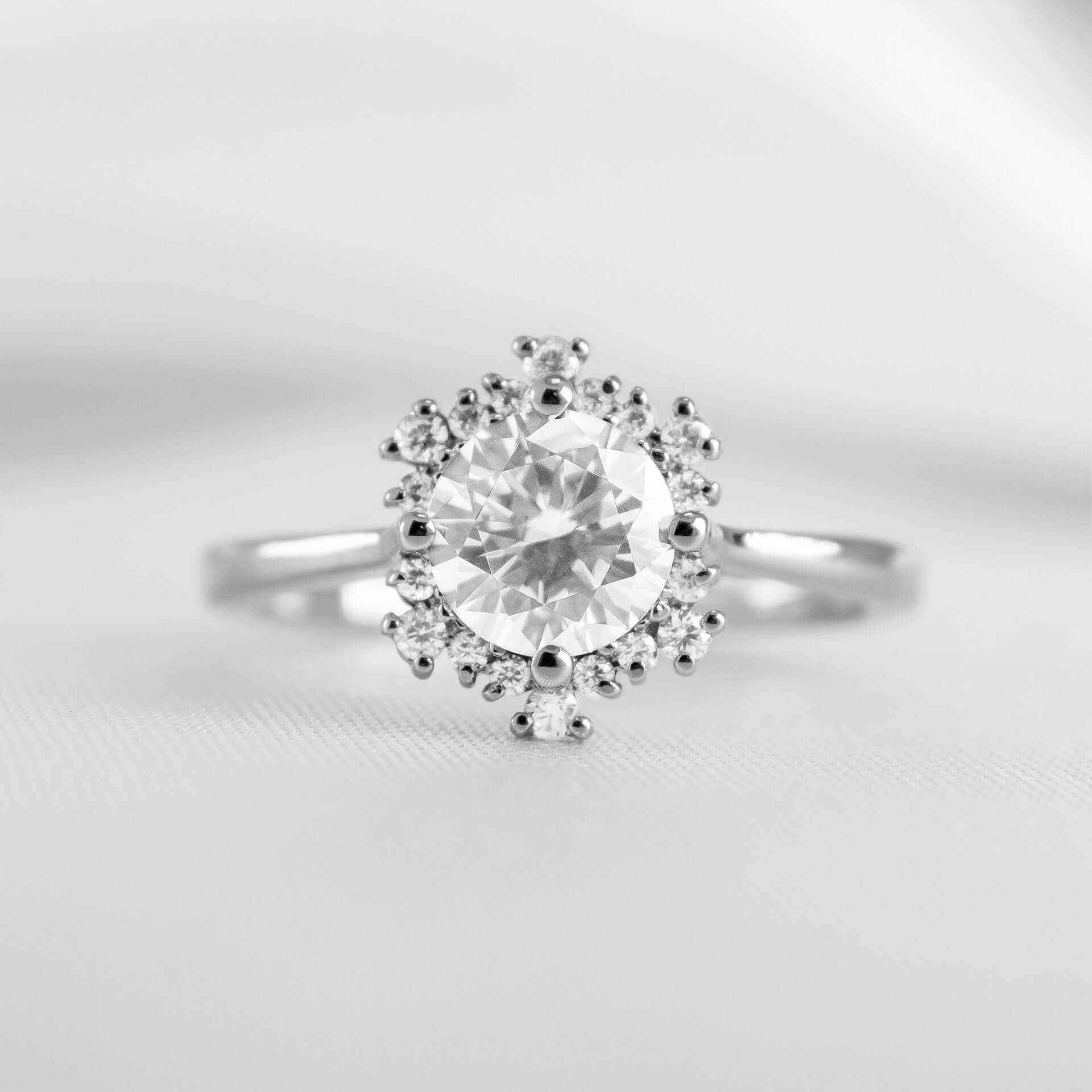 Shown with 1.0 Carat * The Aatish Effervescent Halo Diamond Engagement Ring | Lisa Robin#color_platinum