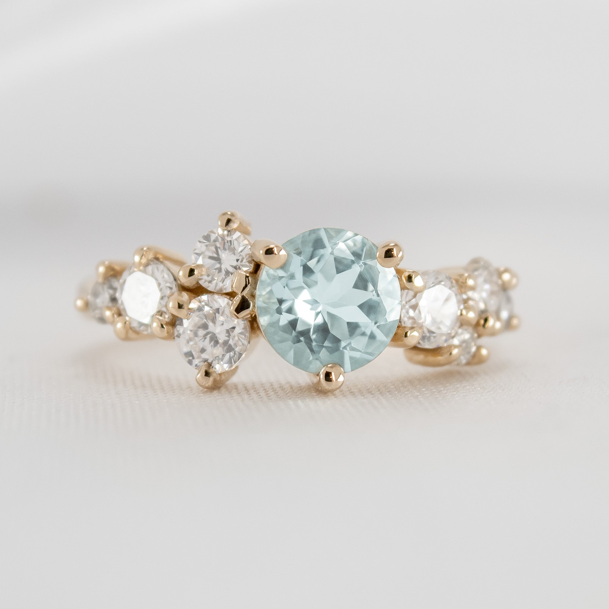Shown in 1 ct Aquamarine * The Chloe Aquamarine and Diamond Cluster Engagement Ring | Lisa Robin#color_14k-yellow-gold