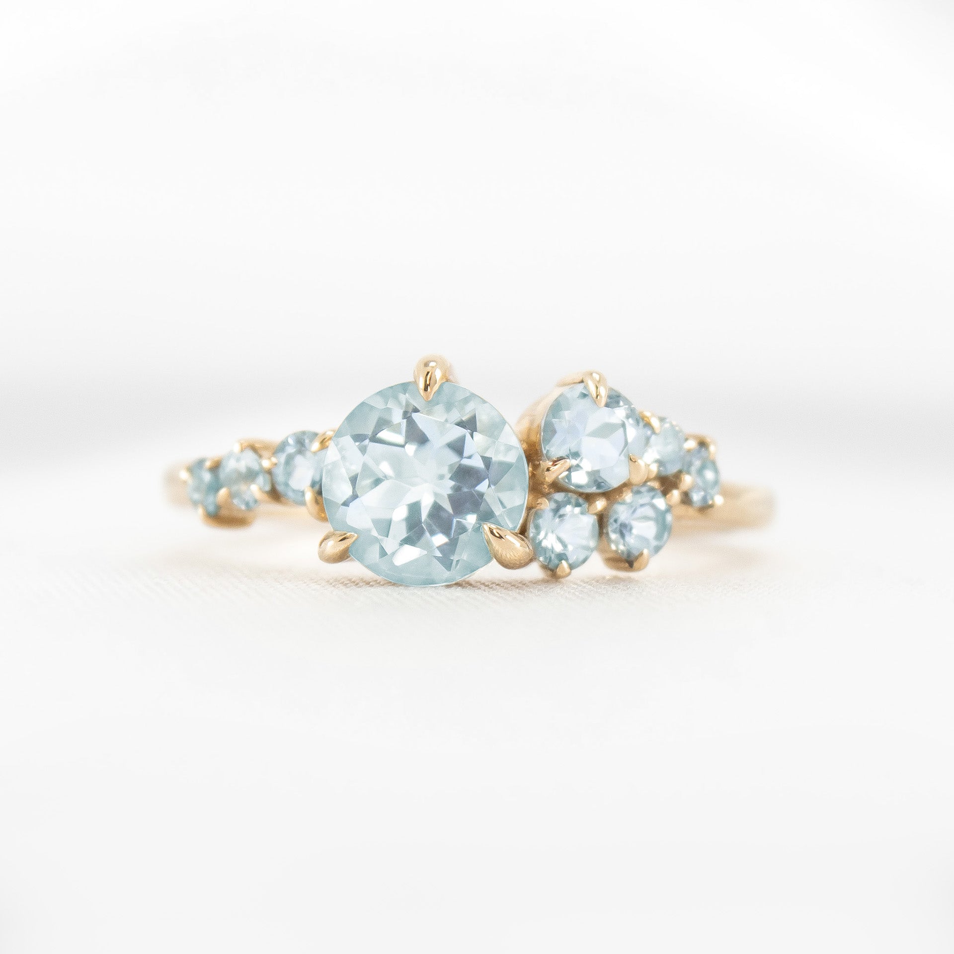 Shown in 1.0 carat Aquamarine*The Chloe Aquamarine Cluster Engagement Ring | Lisa Robin#color_14k-yellow-gold
