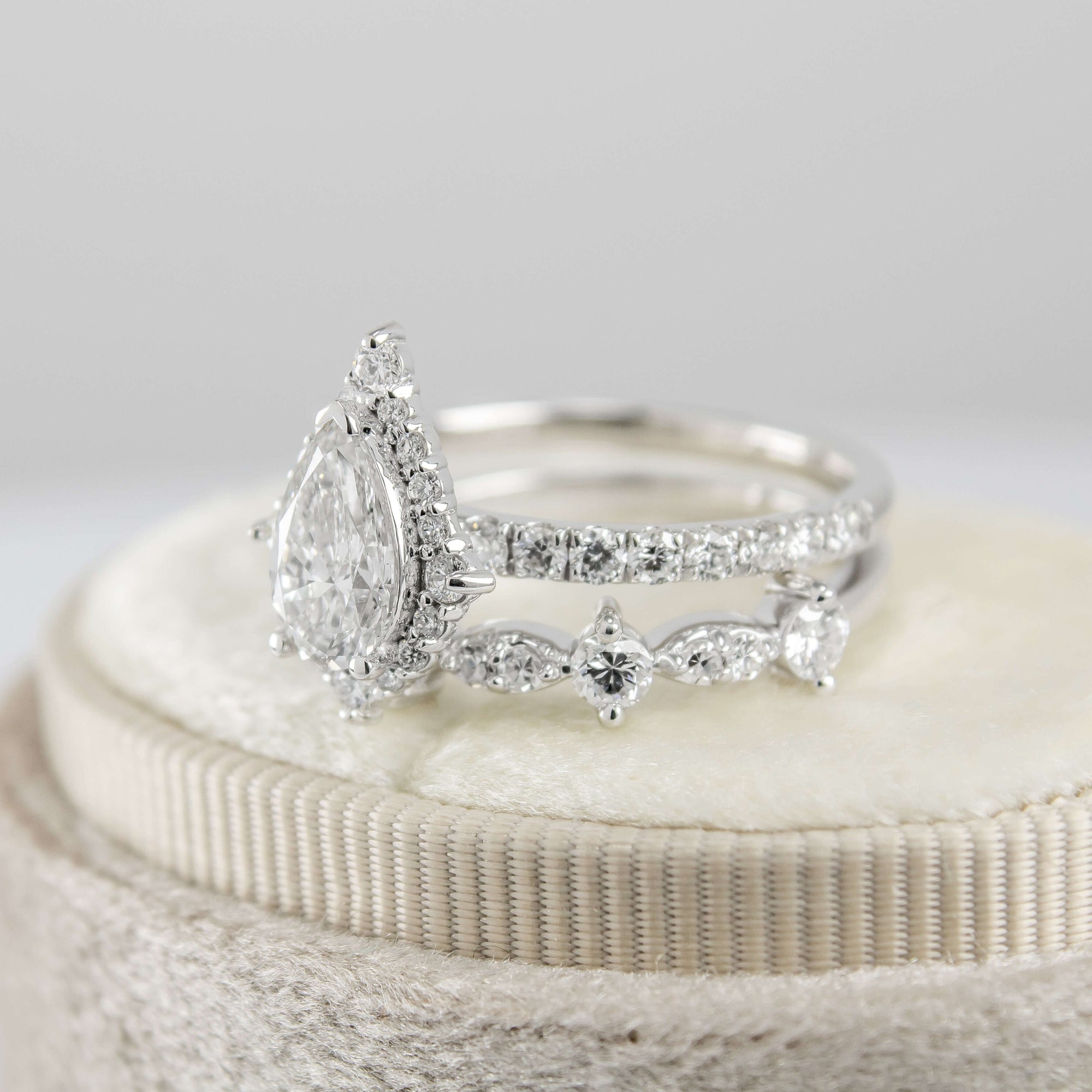 Sierra Pear Diamond Halo Engagement Ring with Tara Wedding Ring | Lisa Robin