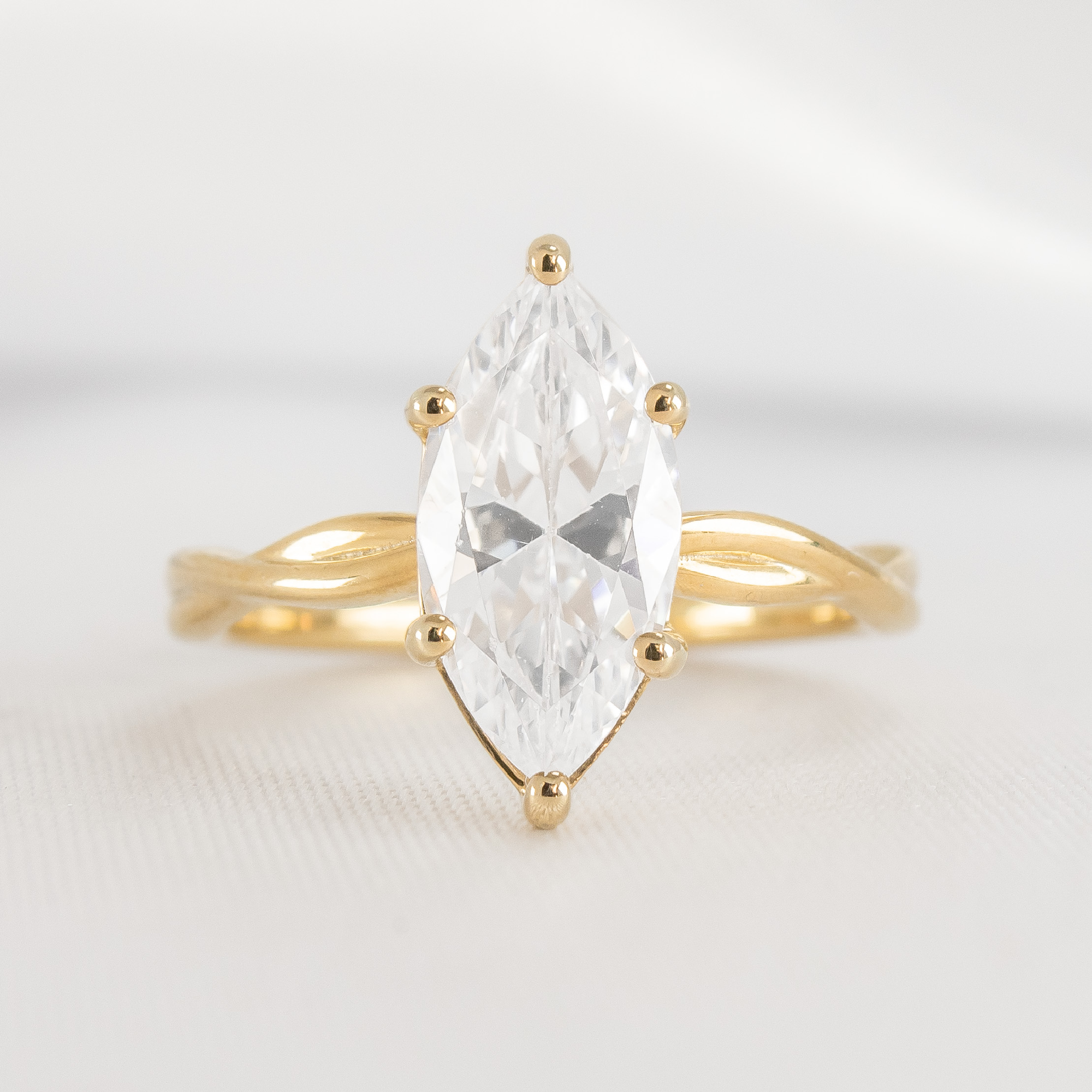 Shown in 2 Carat Diamond*The Delilla Engagement Ring with marquise cut diamond in yellow gold from the front by Lisa Robin Jewelry#color_14k-yellow-gold