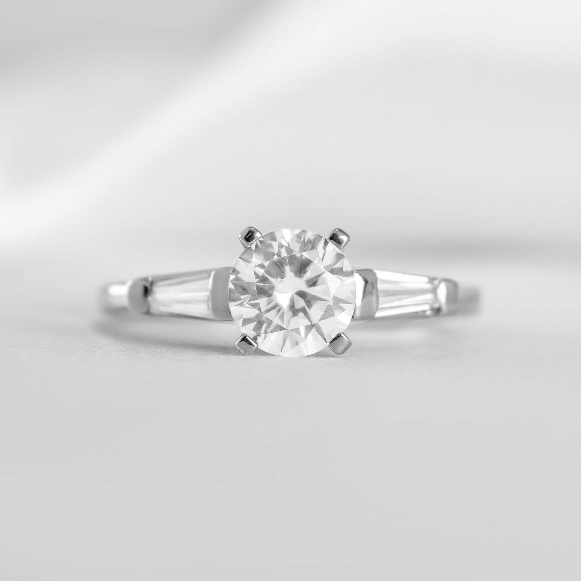 Shown in 1.0 Carat Diamond # The Devon Tapered Baguette Three Stone Engagement Ring | Lisa Robin#color_platinum