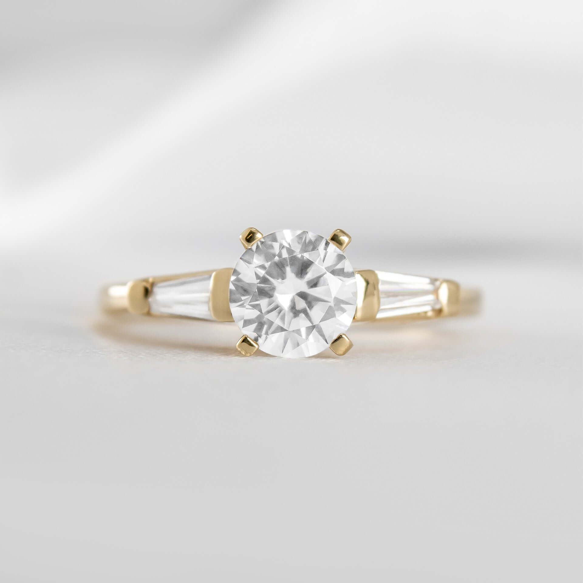 Shown in 1.0 Carat Diamond # The Devon Tapered Baguette Three Stone Engagement Ring | Lisa Robin#color_14k-yellow-gold