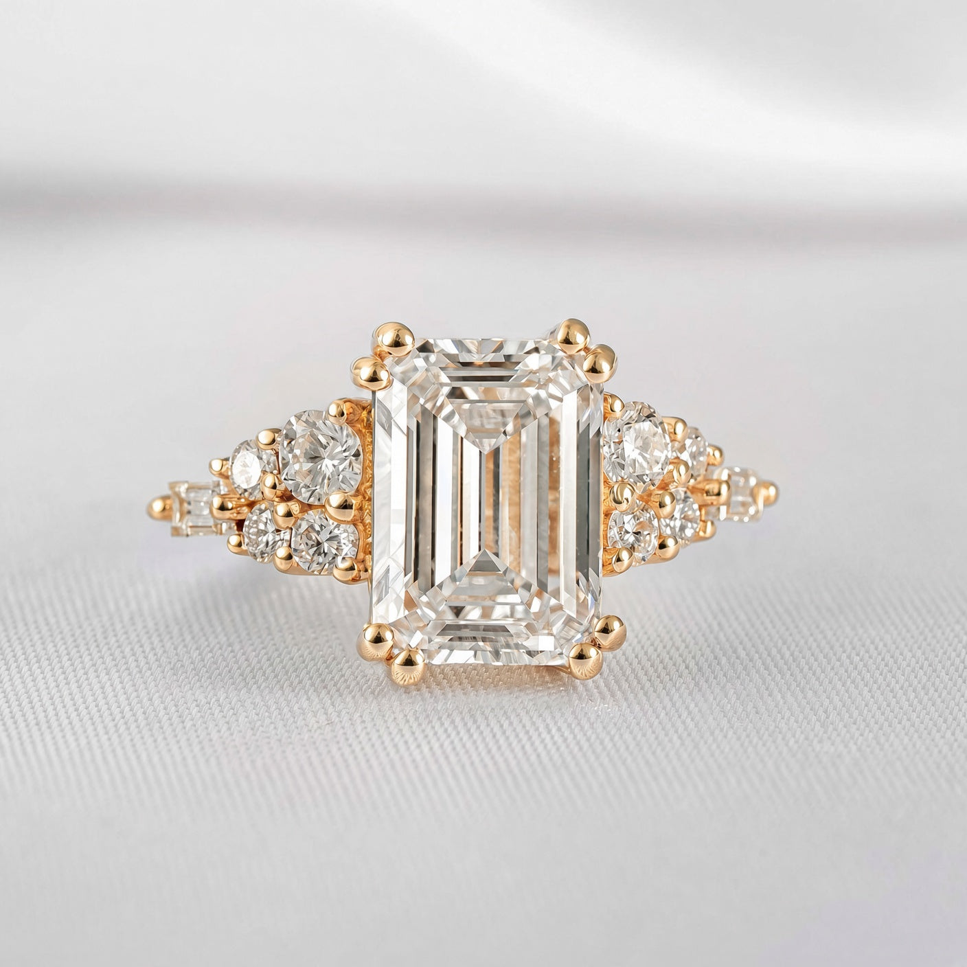 Shown in 5.9 Carat Diamond*The Empire Art Deco Diamond Engagement Ring with emerald cut diamond in yellow gold from front by Lisa Robin#color_14k-yellow-gold