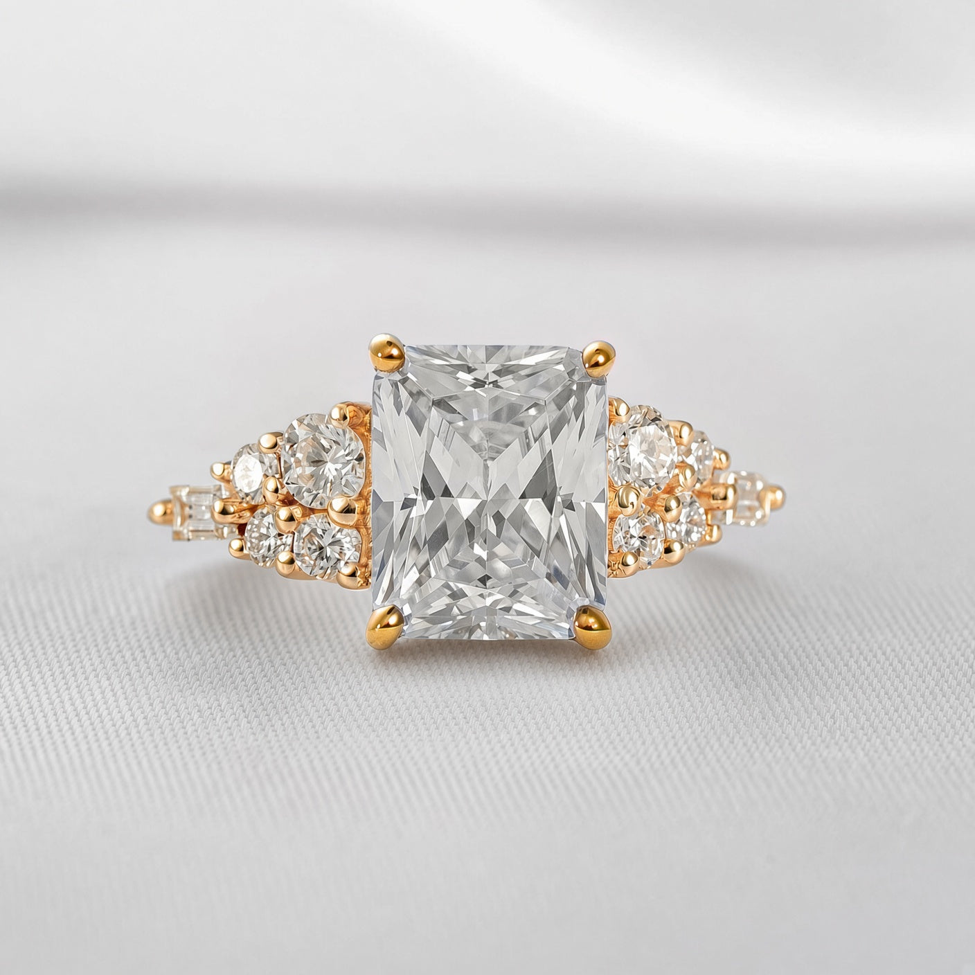 Shown in 5.9 Carat Diamond*The Empire Art Deco Diamond Engagement Ring with radiant cut diamond in yellow gold from front by Lisa Robin#color_14k-yellow-gold