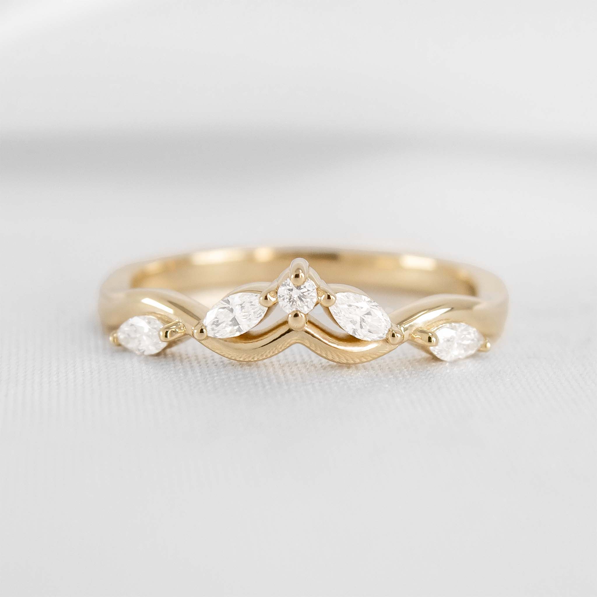 The Evara Twist Marquise Lab Diamond Wedding Ring in 10K Yellow Gold | Lisa Robin#color_10k-yellow-gold