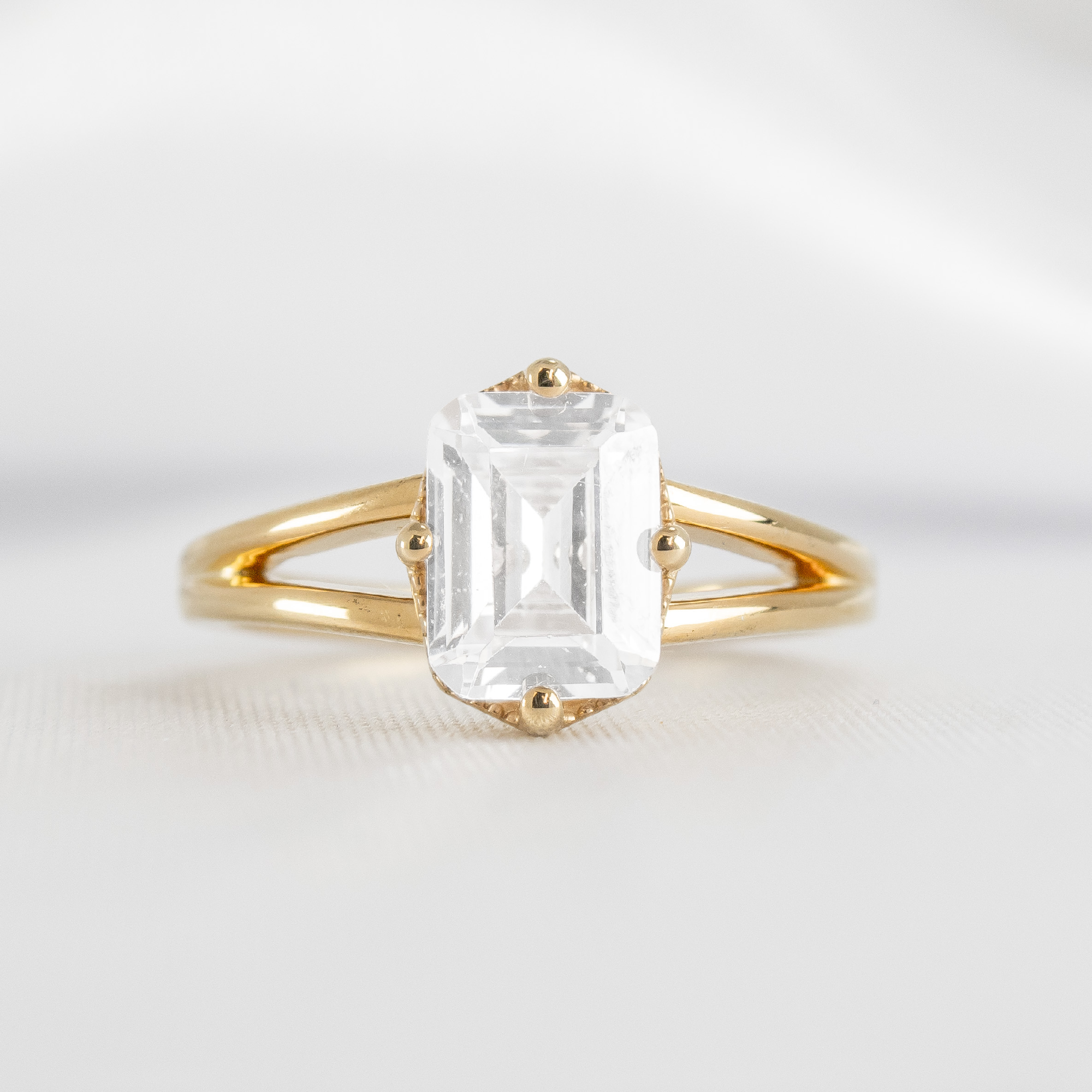 Shown in 1.5 Carat Diamond*The Gabriella Octagon Engagement Ring with emerald cut diamond in yellow gold from the front by Lisa Robin#color_14k-yellow-gold