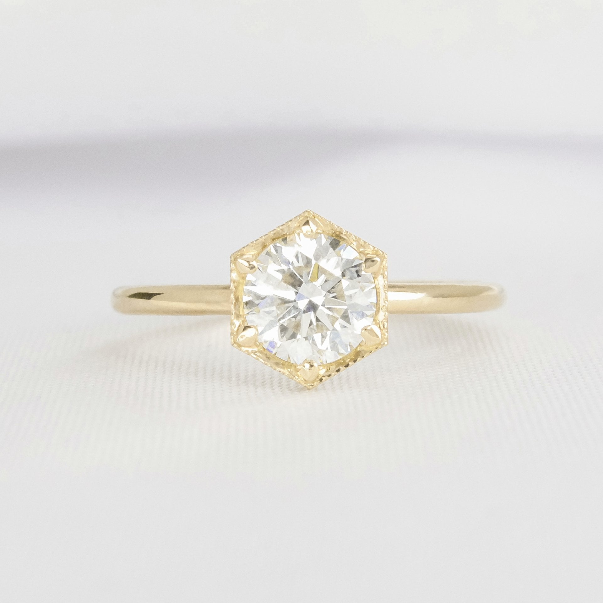 The Genevieve Round Diamond Hexagon Engagement Ring - Lisa Robin