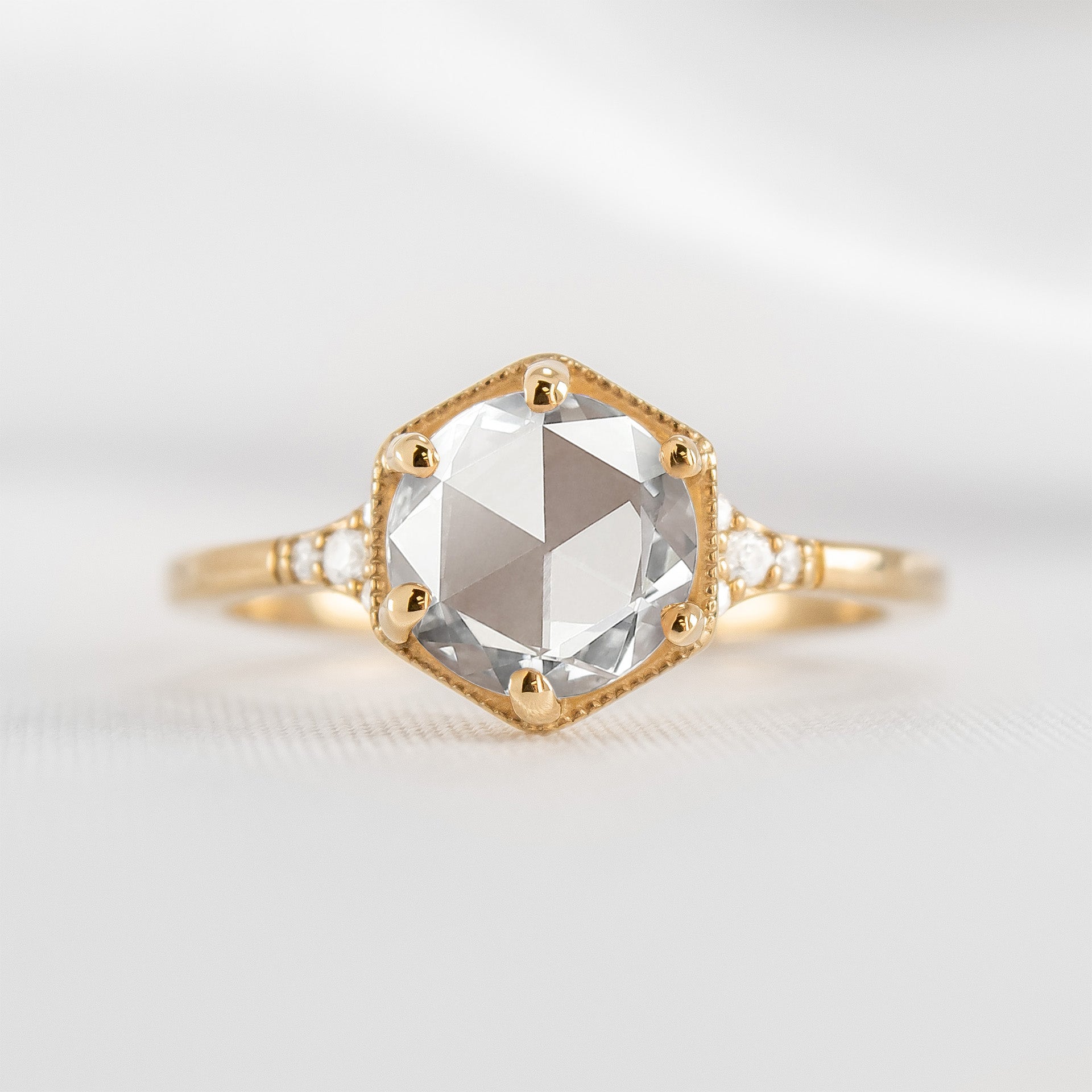 shown in 1 Carat * Genevieve diamond rose-cut engagement ring in yellow gold | Lisa Robin#color_14k-yellow-gold
