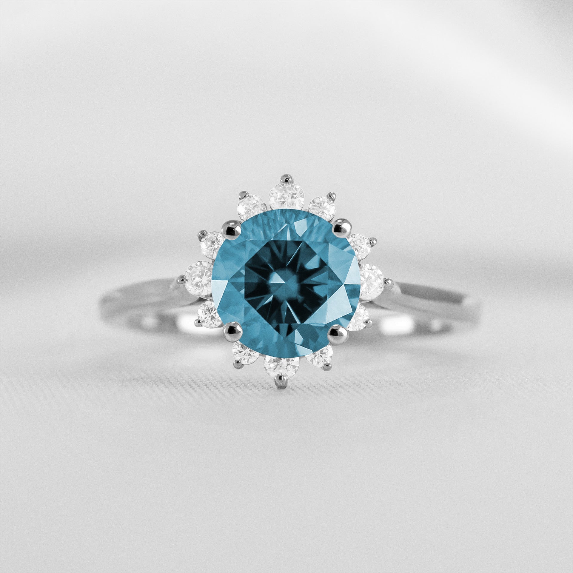 Shown in 1.5 carat Blue Diamond* The Jaylin Blue Diamond Halo Engagement Ring | Lisa Robin#color_14k-white-gold