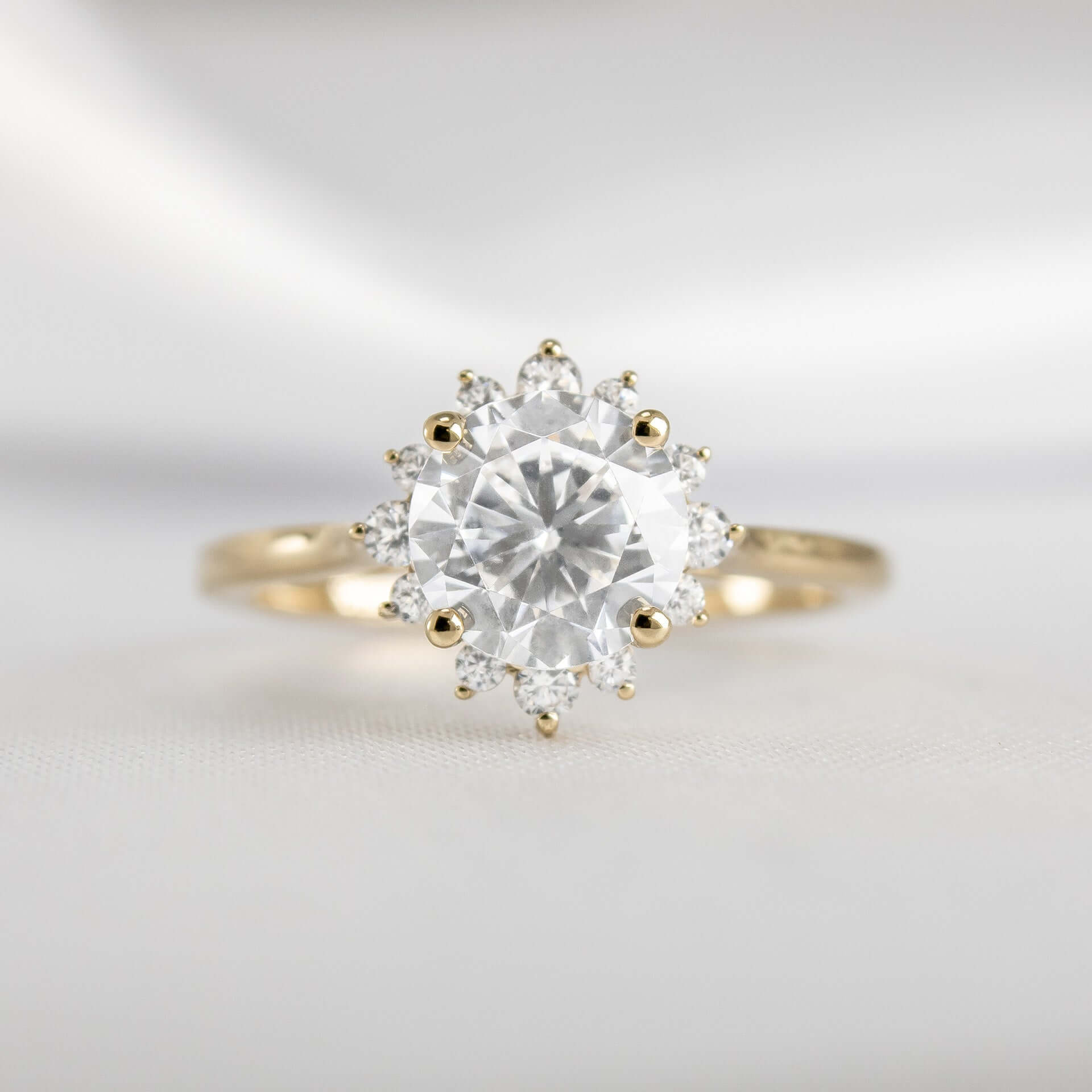 Shown in 1.5 carat Moissanite* The Jaylin Halo Moissanite and Diamond Engagement Ring | Lisa Robin#color_14k-yellow-gold