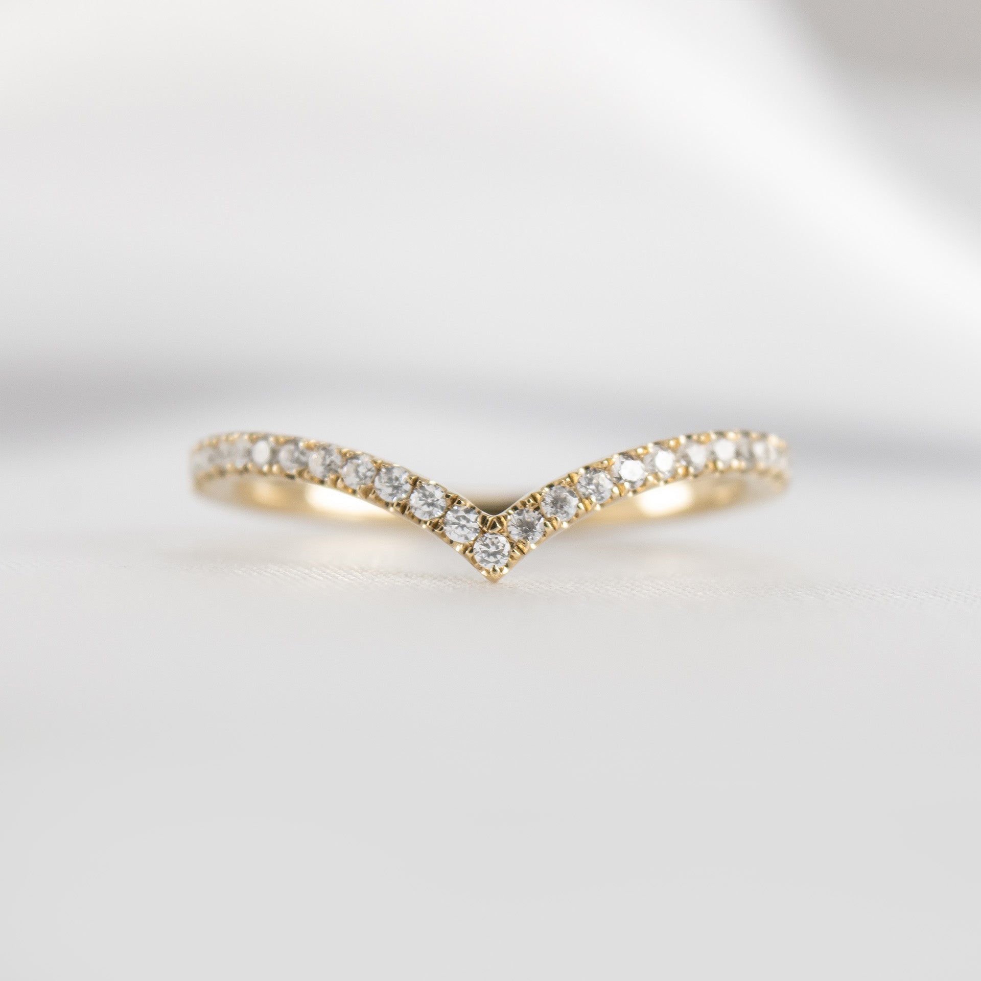 The Marla chevron lab diamond 14K yellow gold wedding ring from front by Lisa Robin#color_14k-yellow-gold