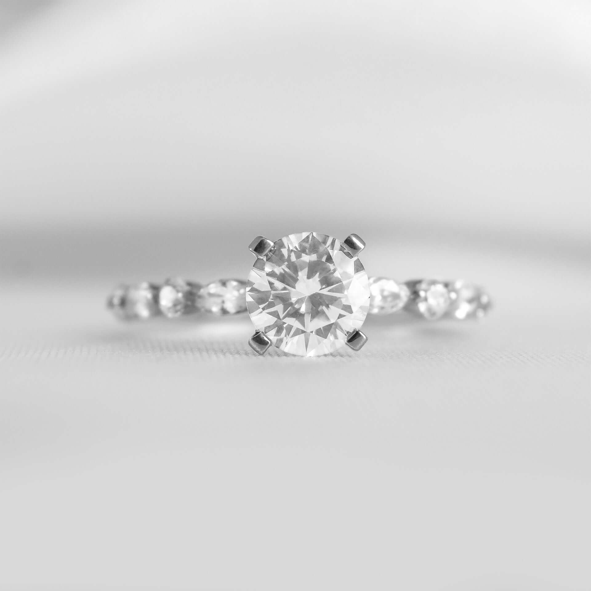 Shown in 1.0 Carat Diamond* The Marley Side Stone Diamond Engagement Ring | Lisa Robin#color_platinum