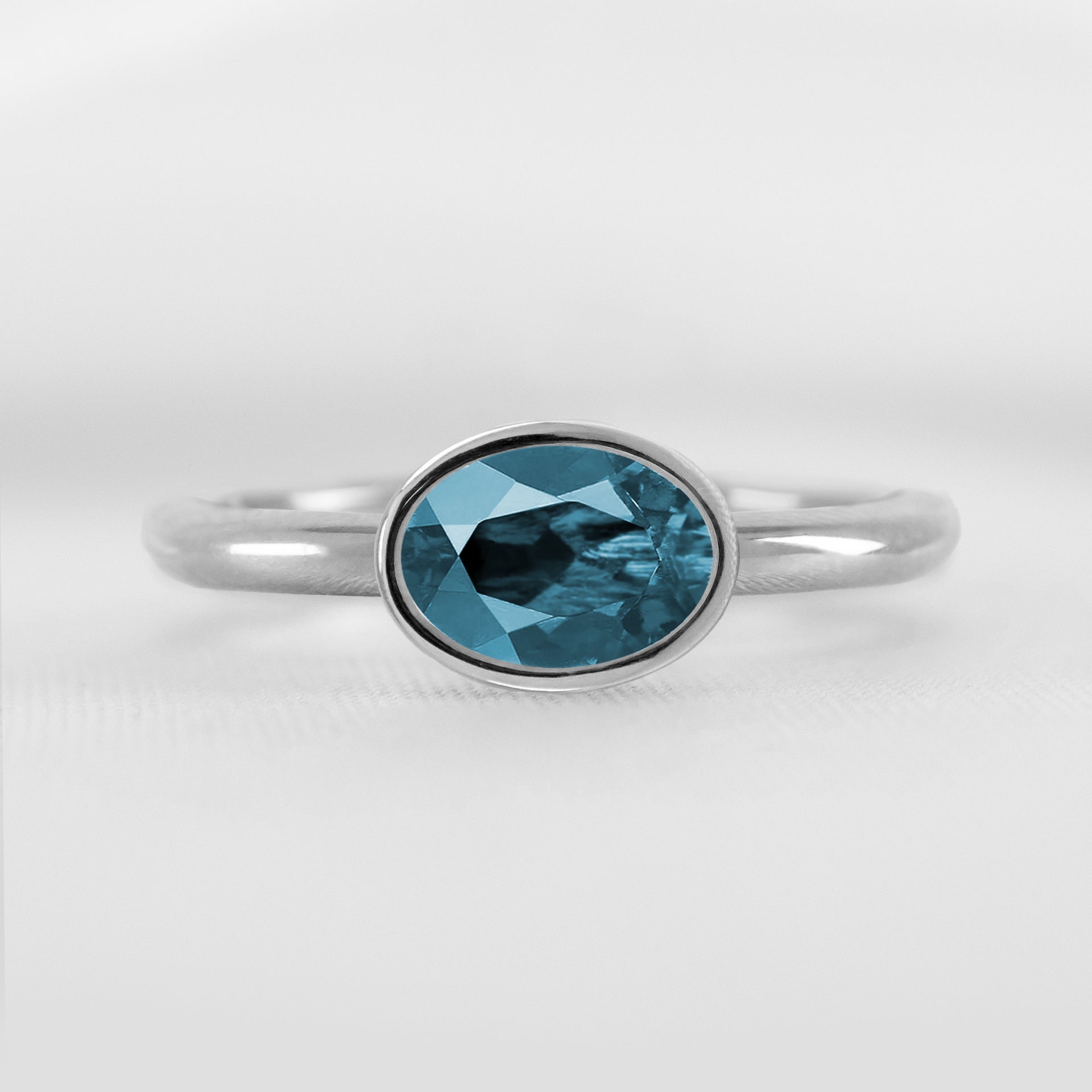 Show in 1.30 Carat Blue Diamond * Nova Blue Diamond East-West Bezel Engagement Ring | Lisa Robin#color_14k-white-gold