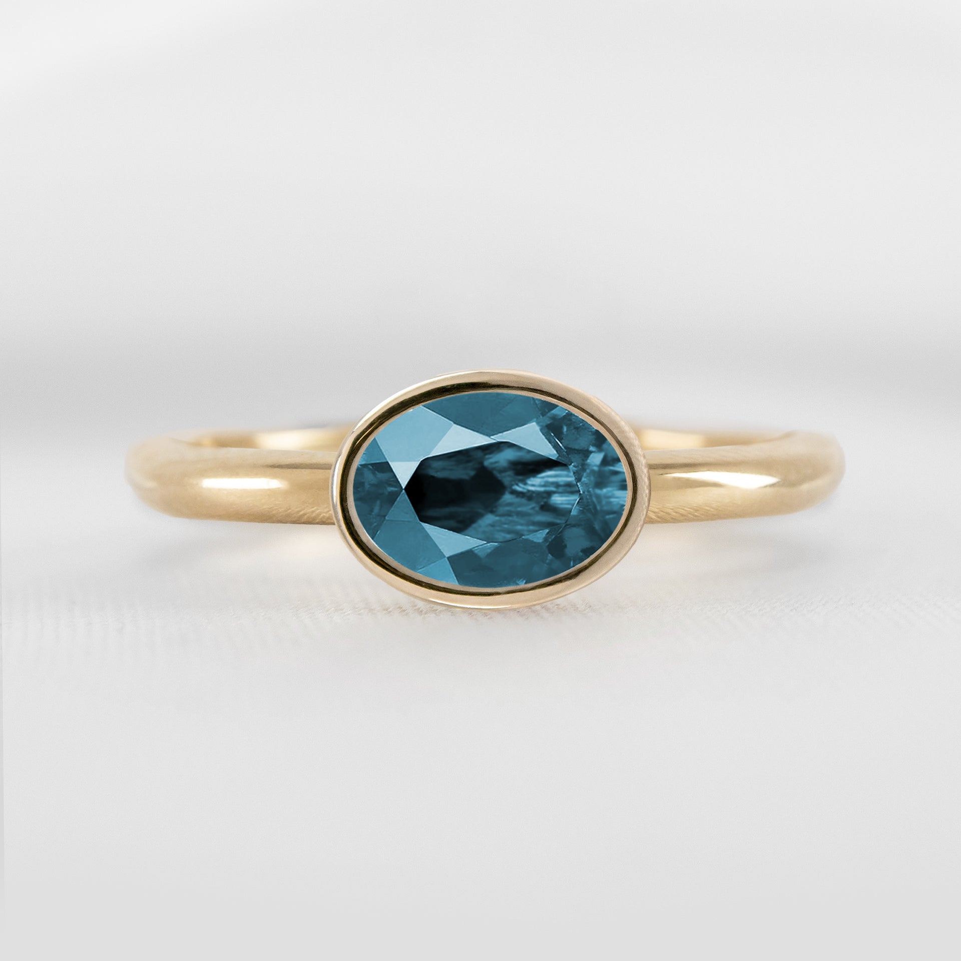 Show in 1.30 Carat Blue Diamond * Nova Blue Diamond East-West Bezel Engagement Ring | Lisa Robin#color_14k-yellow-gold