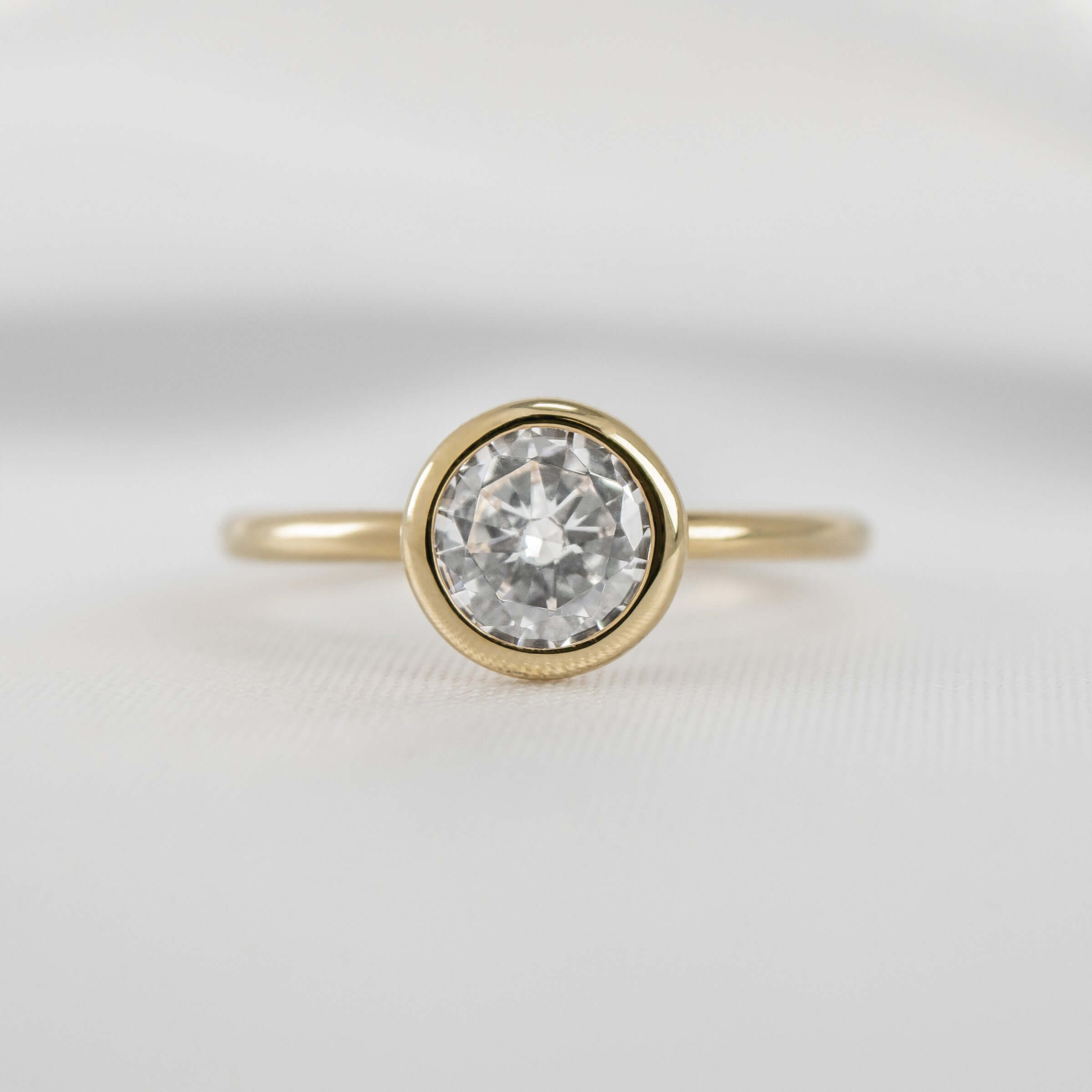 Shown in 1.0 carat " The Nova Bezel Diamond Engagement Ring | Lisa Robin#18k-yellow-gold