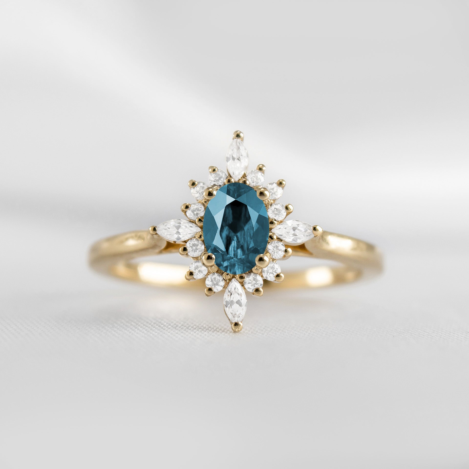 Shown in 1.0 carat Blue Diamond* The Revel Blue Diamond Halo Engagement Ring | Lisa Robin#color_14k-yellow-gold