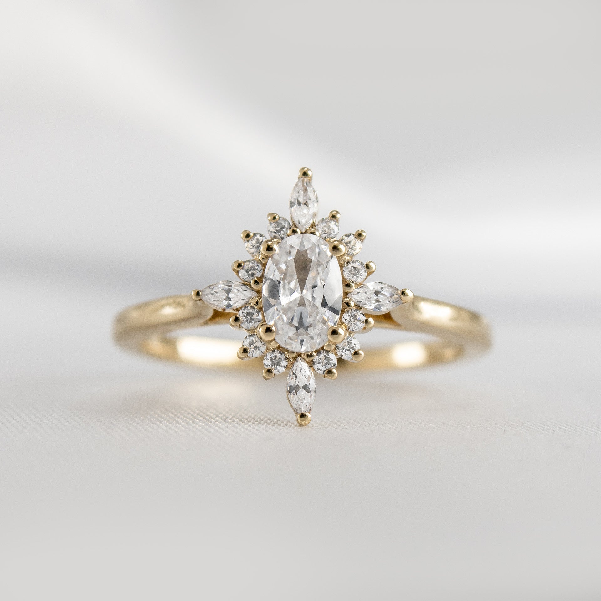 Shown in 1.0 carat Moissanite* The Revel Moissanite and Diamond Halo Engagement Ring | Lisa Robin#color_14k-yellow-gold