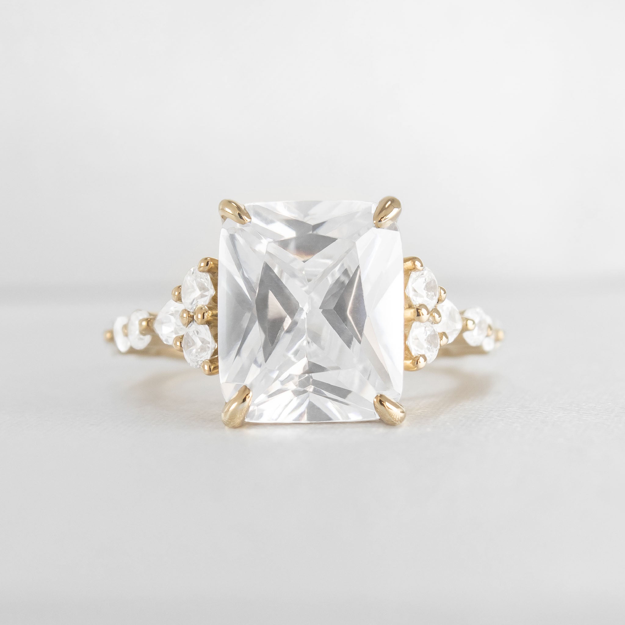 Shown in 5 Carat Diamond*The Safa Vintage Side Stone diamond Engagement Ring with radiant cut diamond in yellow gold from front by Lisa Robin#color_14k-yellow-gold