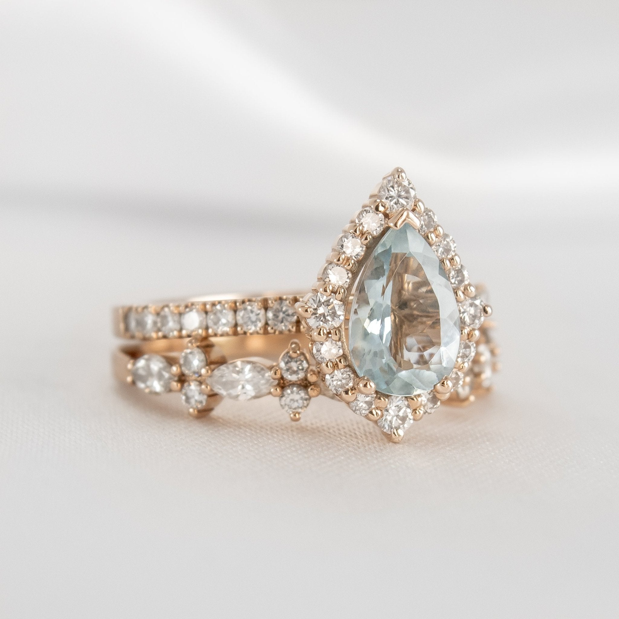 The Sierra 1.25 Carat Aquamarine Pear Halo Wedding Set - Lisa Robin