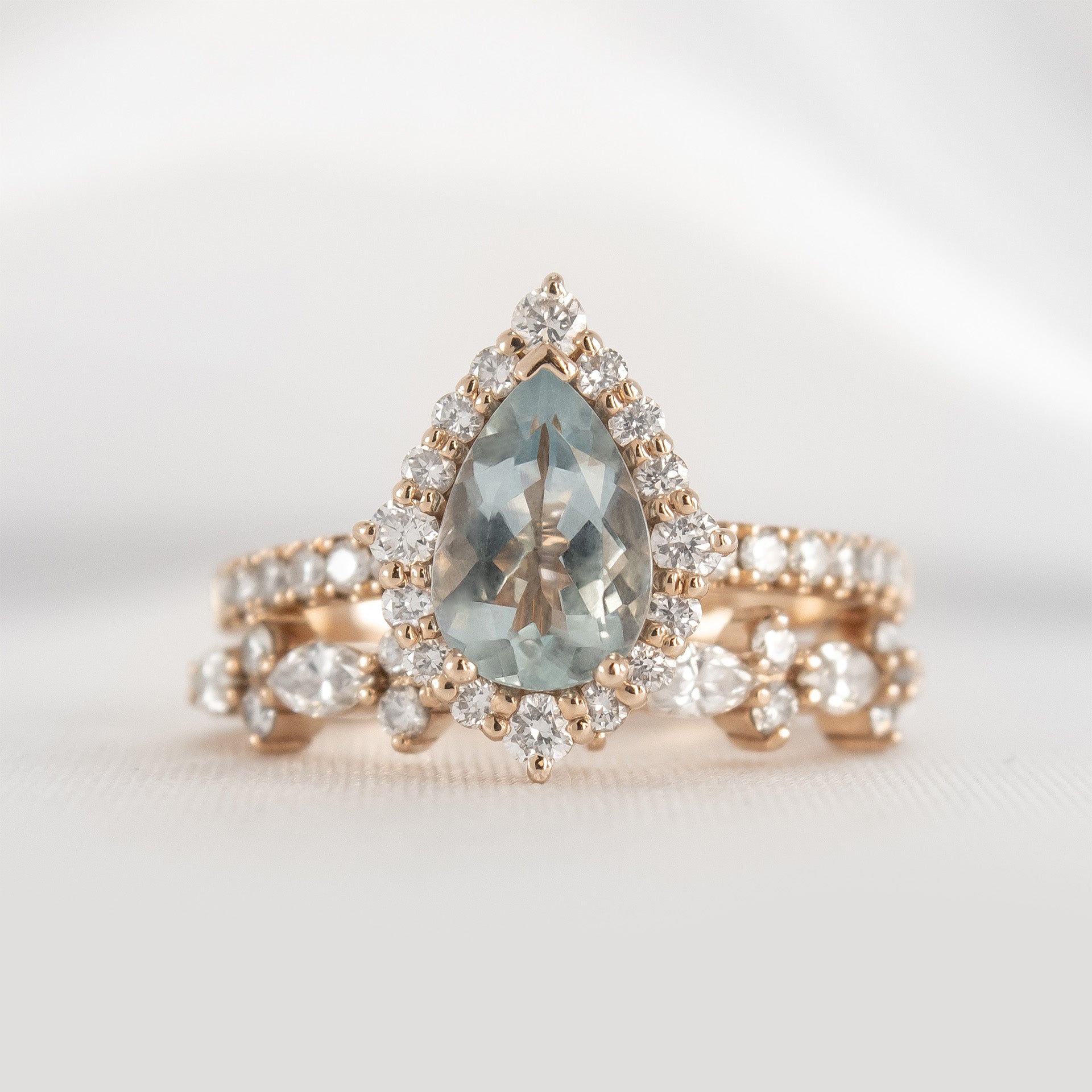 The Sierra 1.25 Carat Aquamarine Pear Halo Wedding Set - Lisa Robin