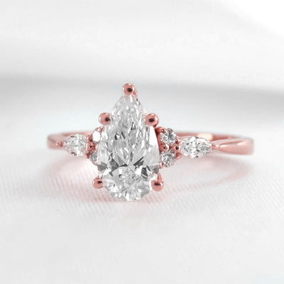 Shown in 1.0 Carat * The Sophia Pear Moissanite Diamond Side Stone Engagement Ring | Lisa Robin