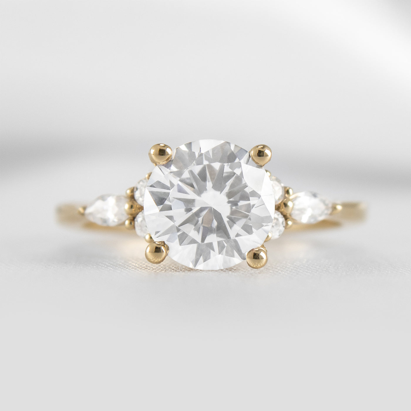 Shown in 2.0 carat * The Sophia Moissanite Diamond Side Stone Engagement Ring | Lisa Robin#color_14k-yellow-gold
