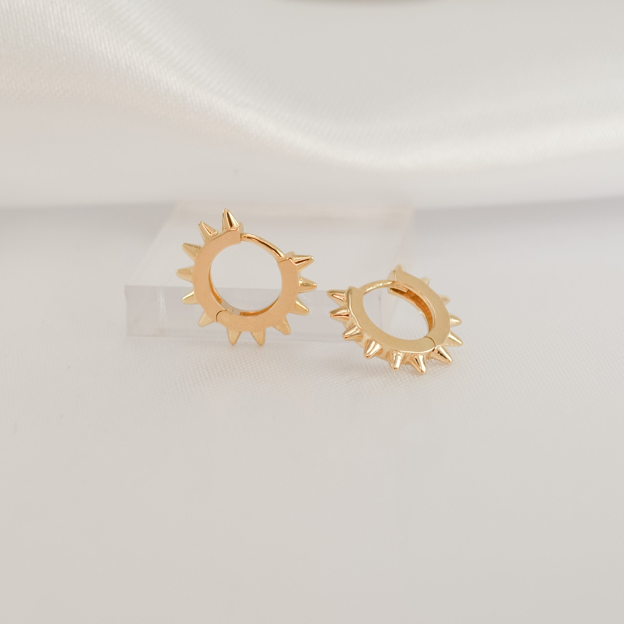 14K Gold Tiny Huggie Spike Hoop Earrings#color_14k-yellow-gold