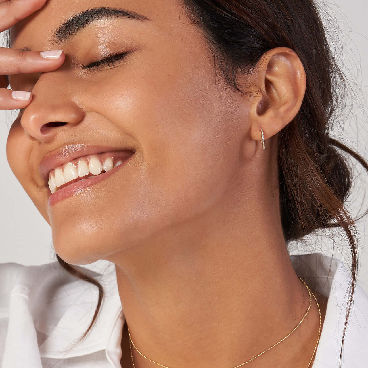Diamond and Gold Huggie Hoops | Lisa Robin