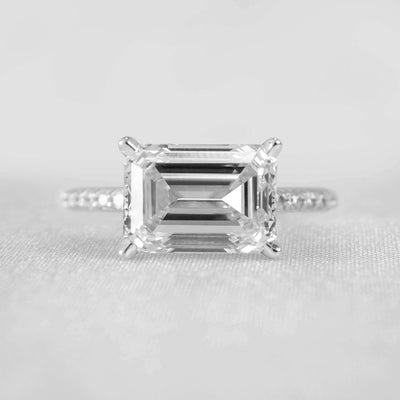 Shown in 4.0 carat * The Adelaide Emerald Cut Diamond East West Pavé Ring | Lisa Robin#color_18k-white-gold