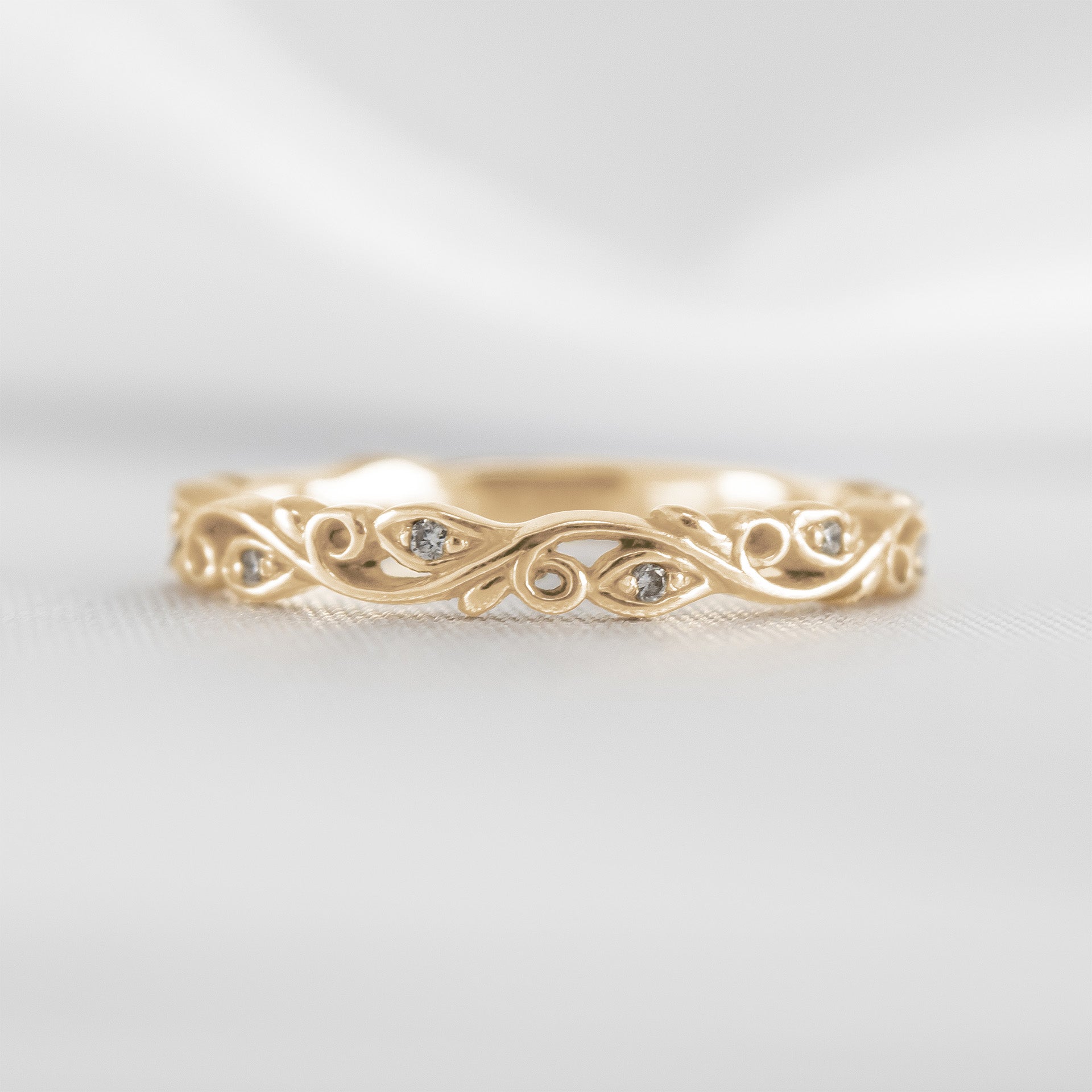 Vintage floral lab diamond 14K yellow gold wedding ring by Lisa Robin#color_14k-yellow-gold
