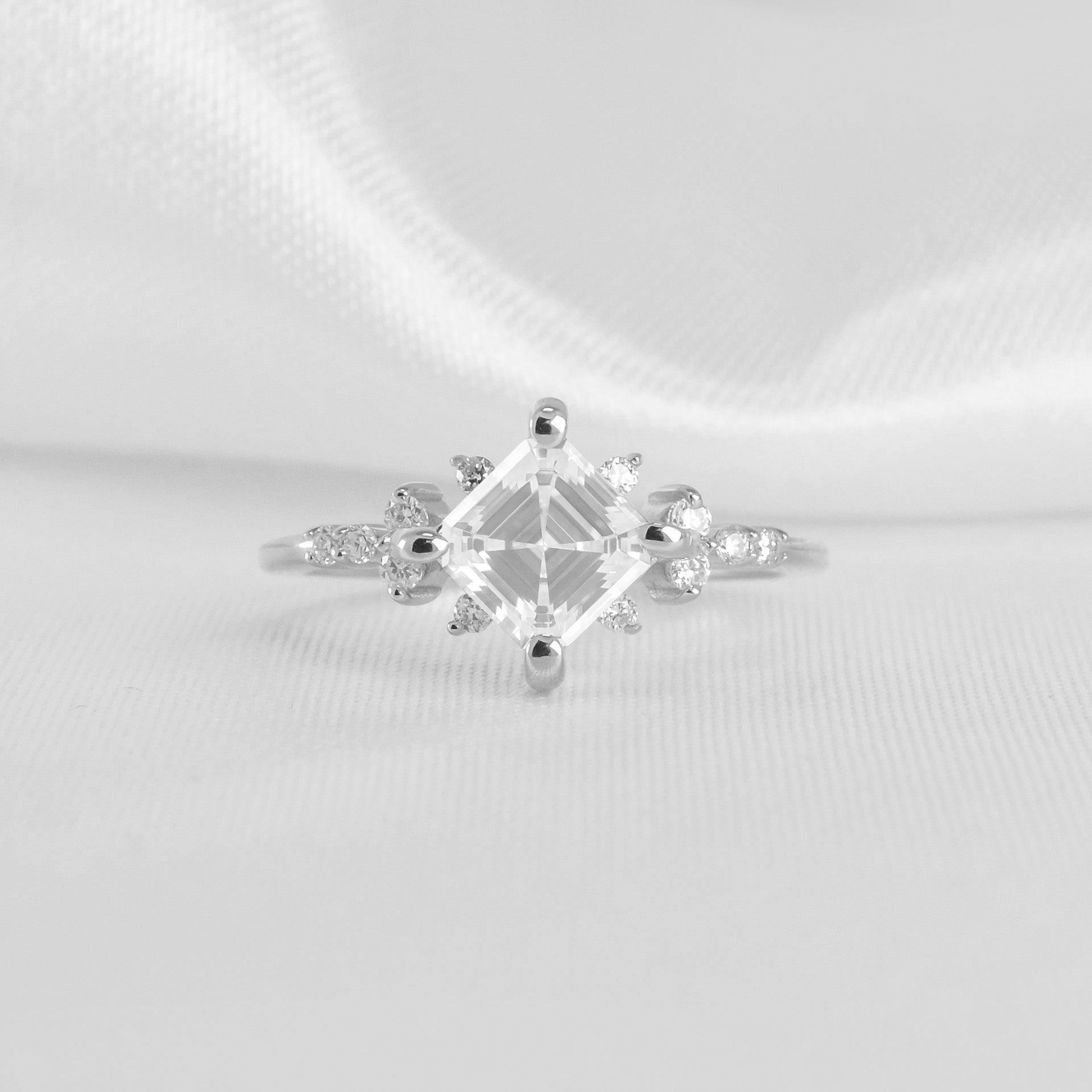 Shown in 1.10 Carat Asscher Cut * The Zakari Starlight Princess Moissanite Engagement Ring | Lisa Robin#color_platinum