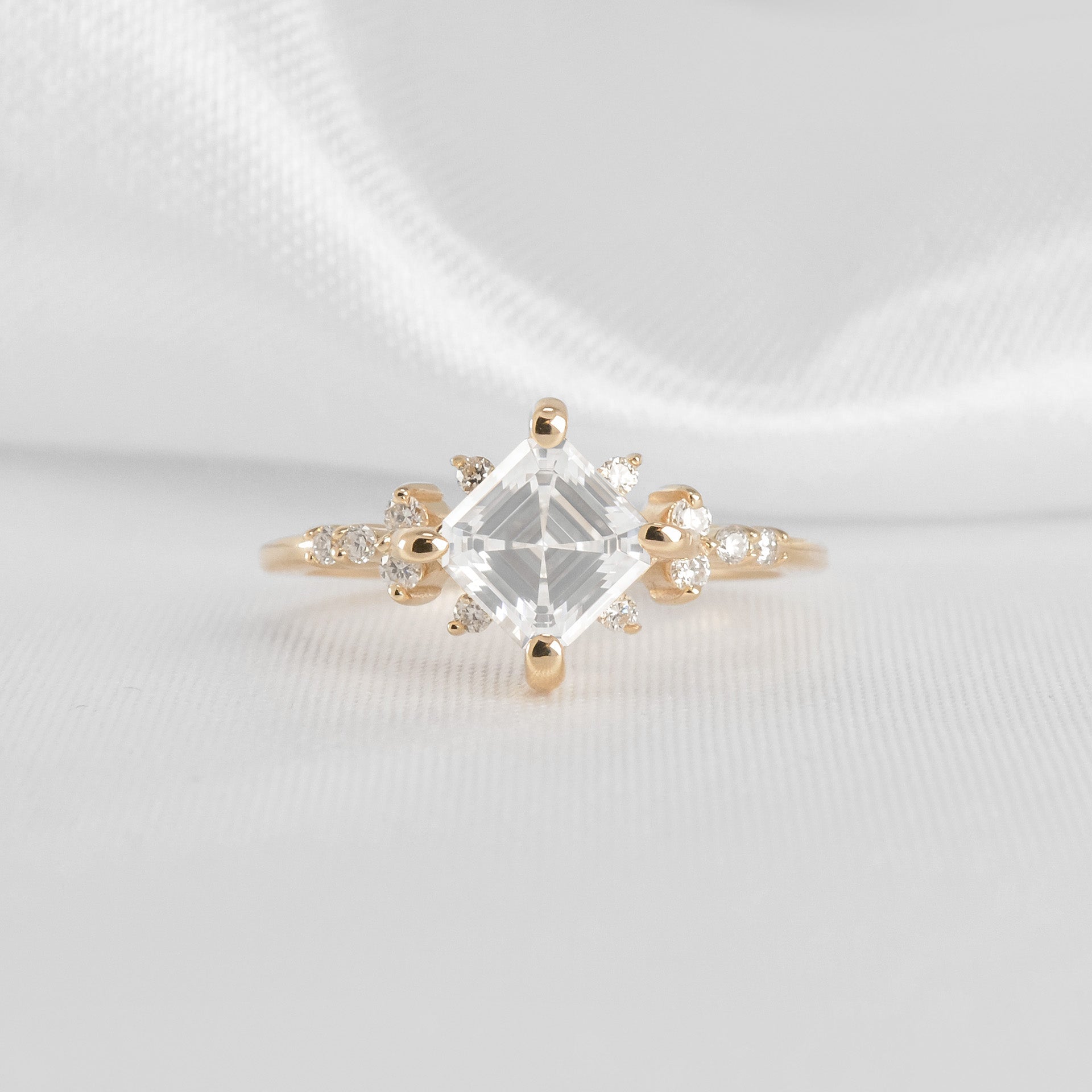 Shown in 1.10 Carat Asscher Cut * The Zakari Starlight Princess Moissanite Engagement Ring | Lisa Robin#color_14k-yellow-gold