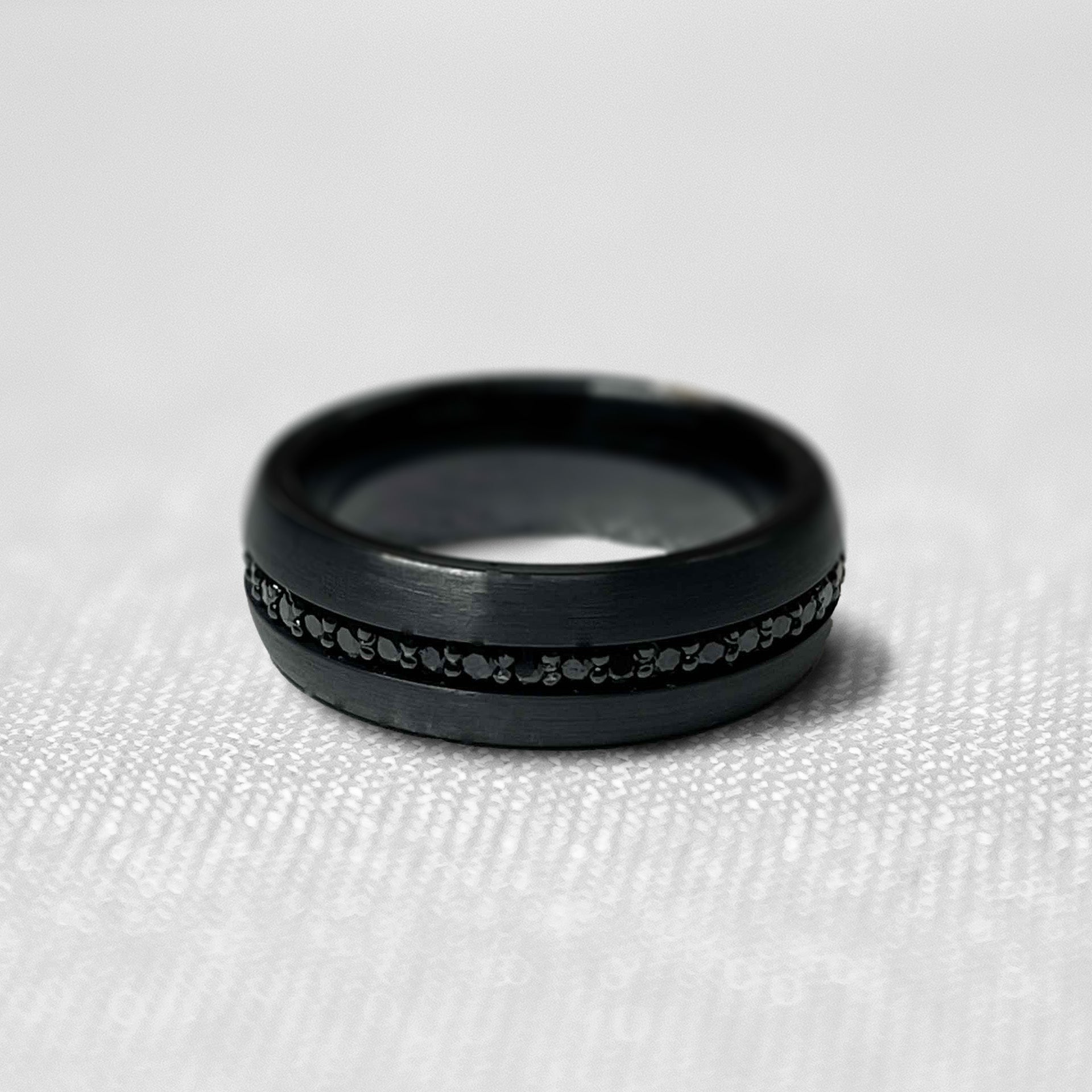Shown in 8mm width*The Campbell black tungsten ring with black sapphires from the front by Lisa Robin#color_black-tungsten#width_8mm