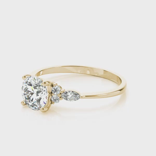 Shown in 1.0 carat * The Sophia Moissanite Diamond Side Stone Engagement Ring | Lisa Robin#color_14k-yellow-gold