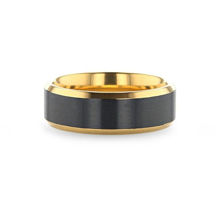 BEAUMONT Gold Plated Titanium Polished Beveled Ring with Brushed Black Center - 8mm