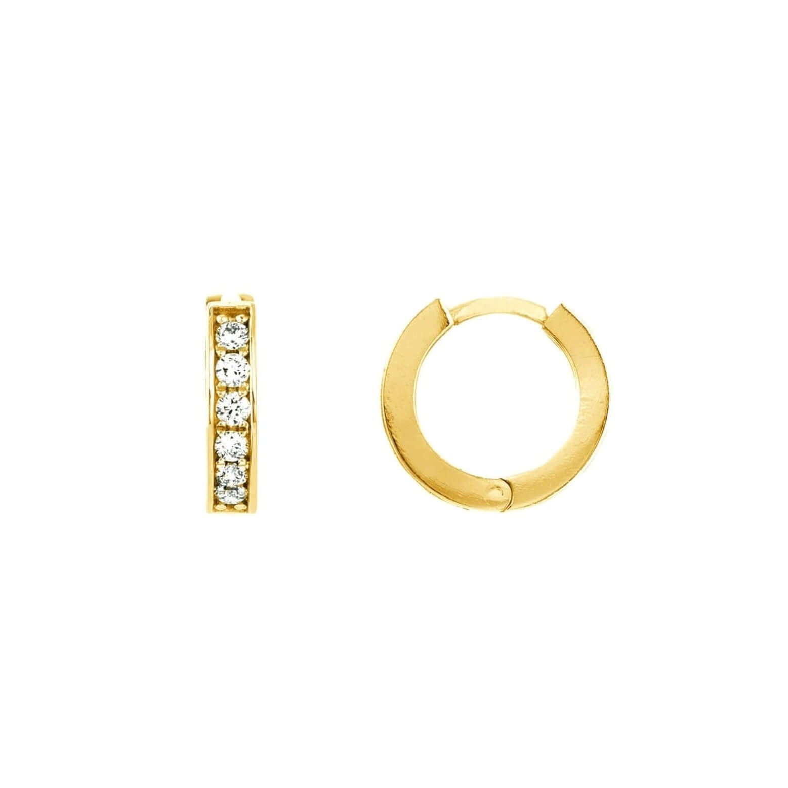 14k Rose Gold Pave Diamond Huggie Hoops with Security Latch