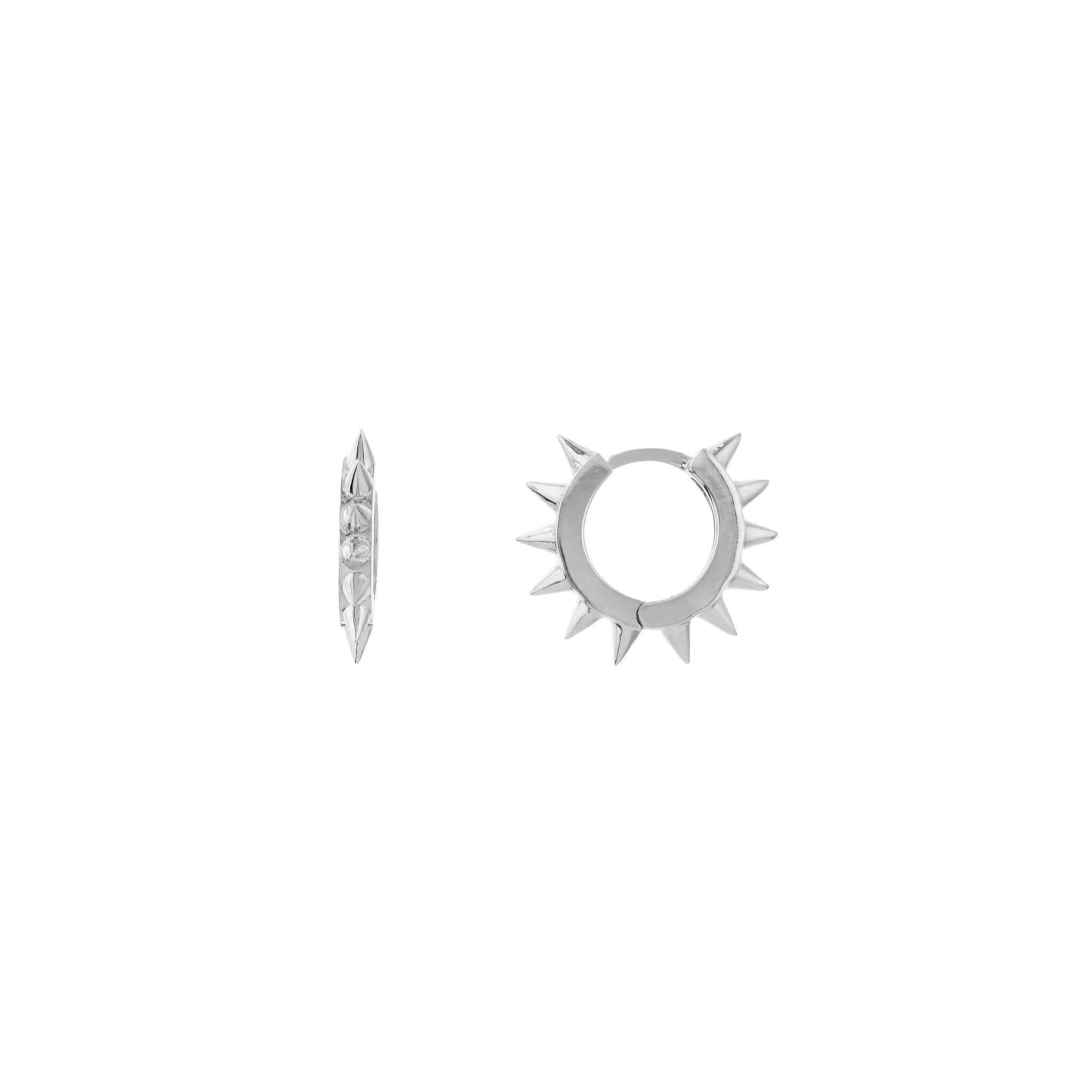 Tiny Spike Huggie Hoop Earrings | Lisa Robin#color_14k-white-gold