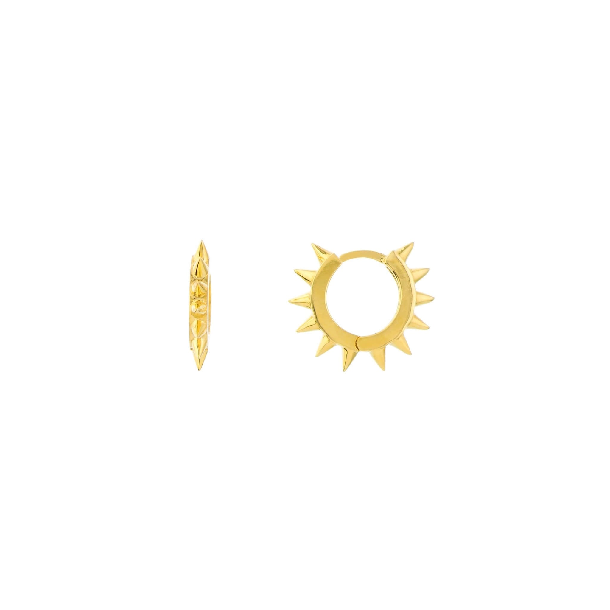 14K Gold Tiny Huggie Spike Hoop Earrings#color_14k-yellow-gold
