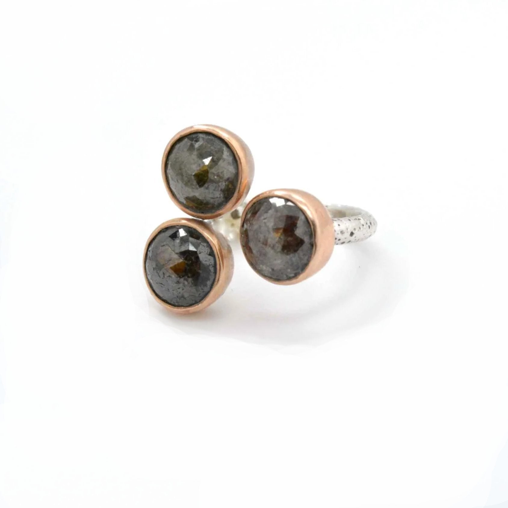 Trilogy Rose Gold Rustic Diamond Ring - Lisa Robin