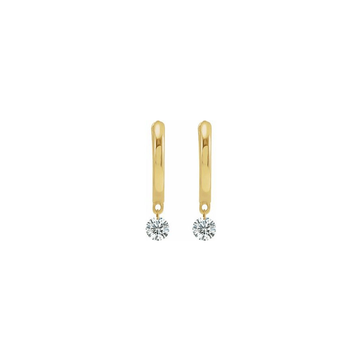 Huggie Hoops with Drilled Round Diamond Dangle | Lisa Robin#color_14k-yellow-gold