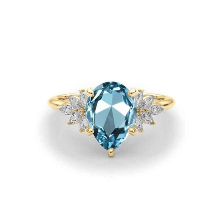 Shown in 2.0 carat Aquamarine*The Anna Aquamarine Cluster Engagement Ring | Lisa Robin#color_14k-yellow-gold