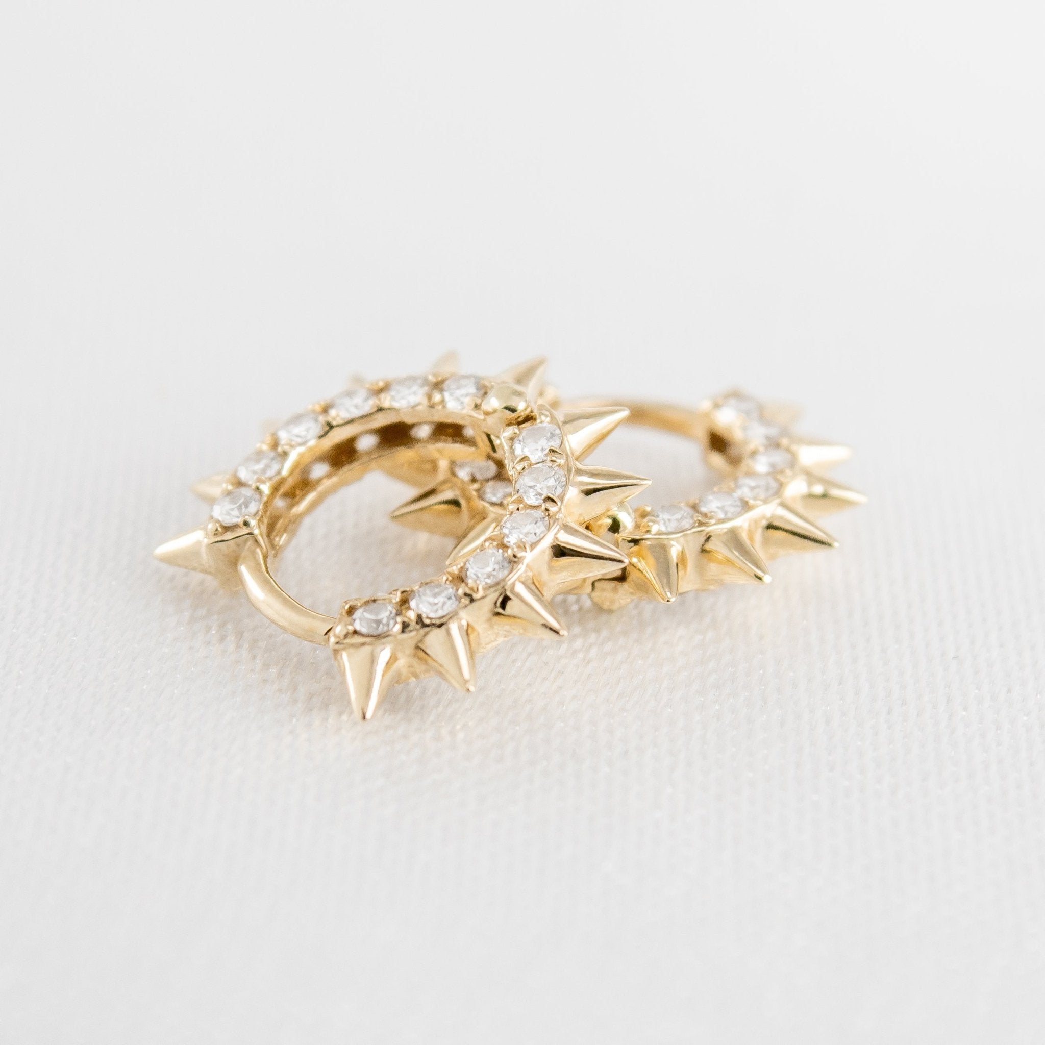 Tiny Gold Diamond Spike Huggie Hoop Earrings - Lisa Robin