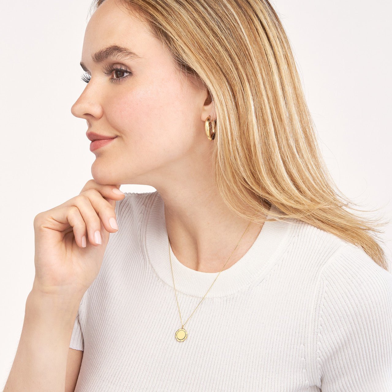 Diamond Trim Gold Disc Medallion Necklace - Lisa Robin