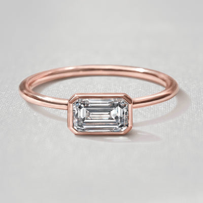 Shown in 1.0 Carat " The Nova East West Bezel Diamond Engagement Ring - Lisa Robin#color_18k-rose-gold