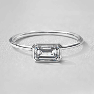 Shown in 1.0 Carat " The Nova East West Bezel Diamond Engagement Ring - Lisa Robin#color_18k-white-gold