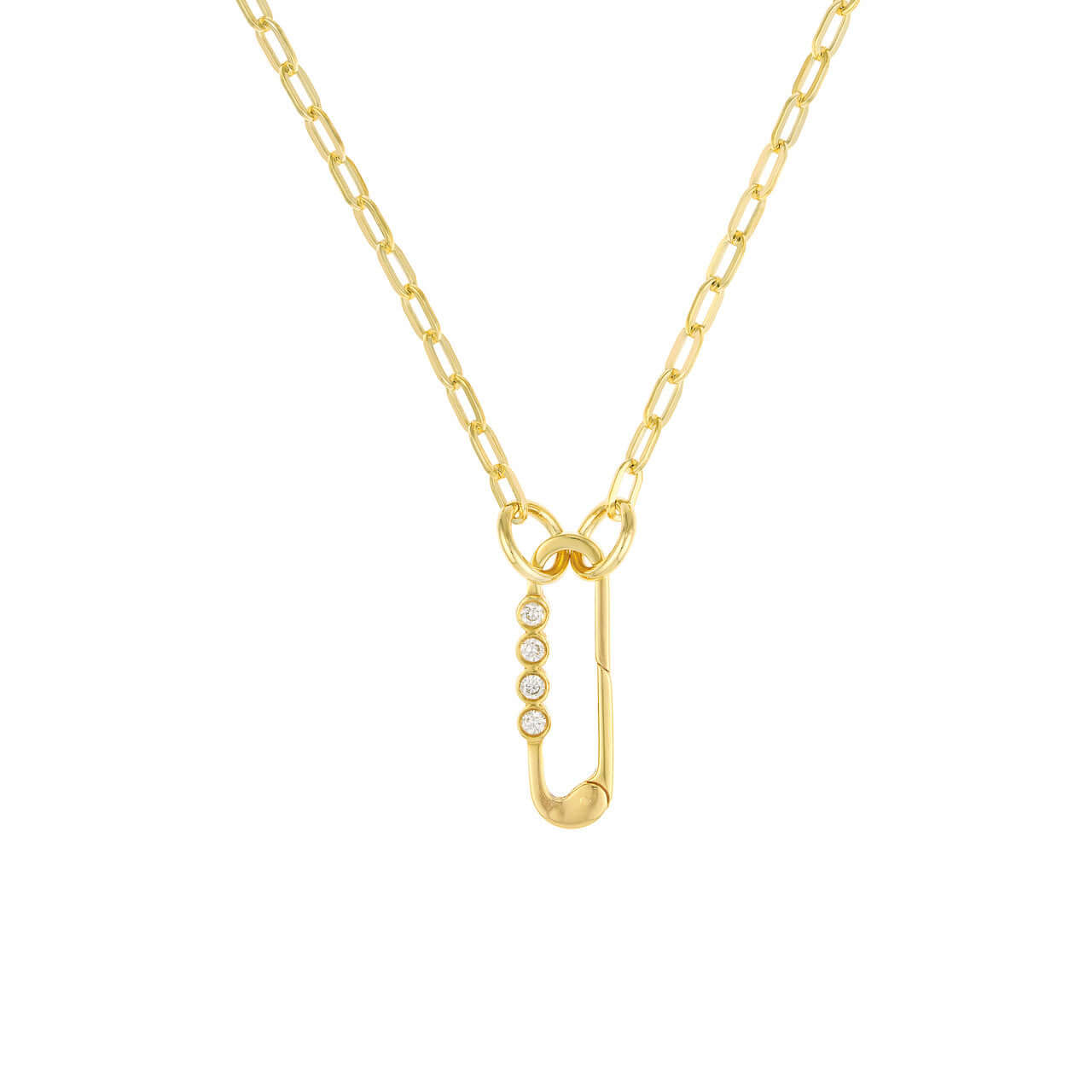 Paper Clip with Four Diamonds Push Lock Necklace - Lisa Robin