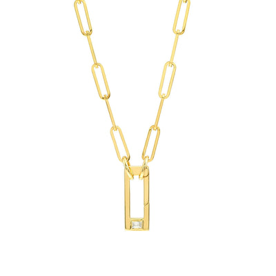 Rectangle with Baguette Diamond Push Lock Necklace | Lisa Robin